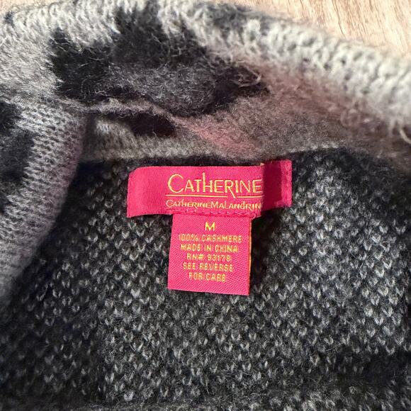 Catherine Malandrino 100% Cashmere Leopard Jacquard Mock Neck Sweater Gray Black - Picture 4 of 8